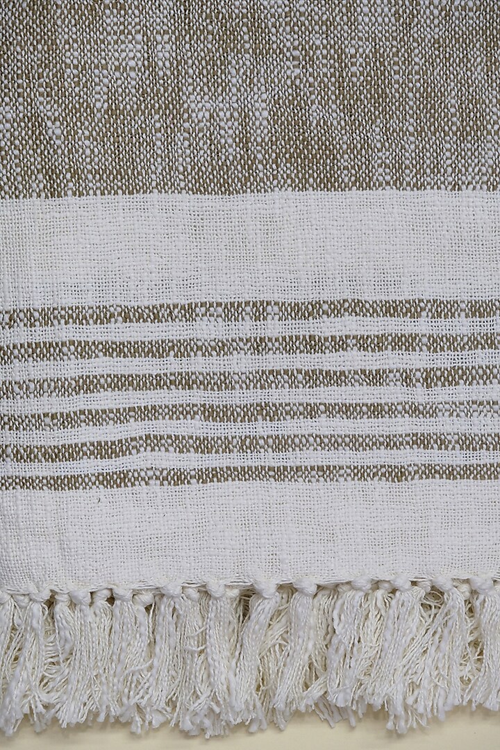 Cream & Light Brown Cotton Handwoven Throw by Design Gaatha at Pernia's Pop Up Shop