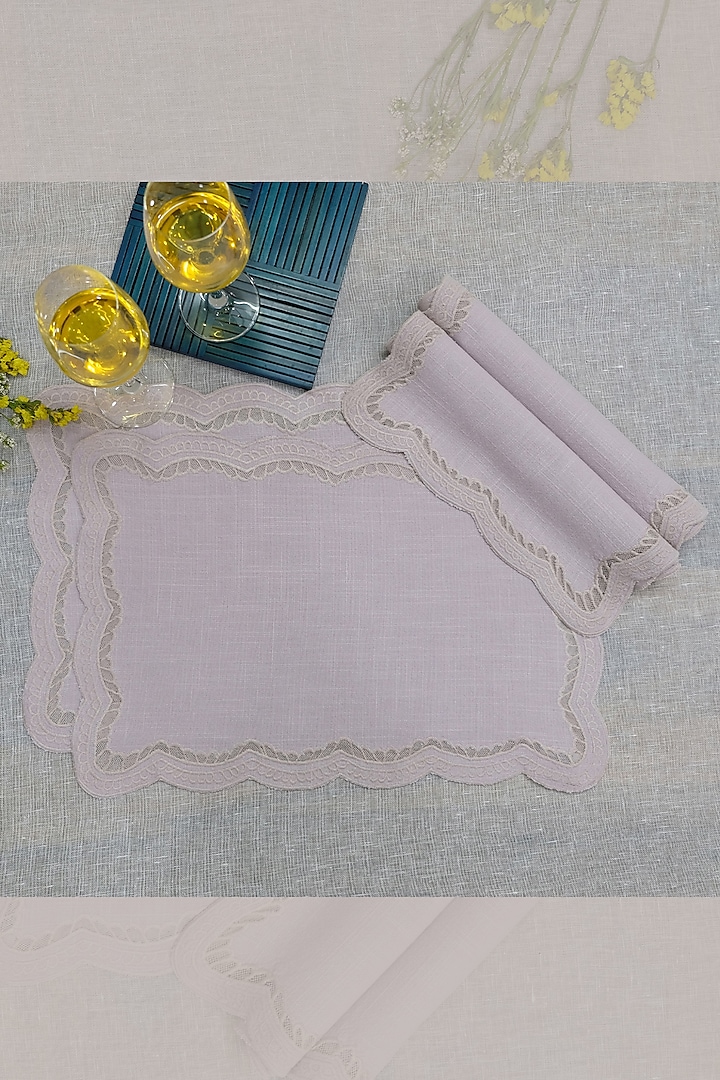 Dusty Onion Pink Cotton Slub Hand Embroidered Table Mat Set by Design Gaatha at Pernia's Pop Up Shop