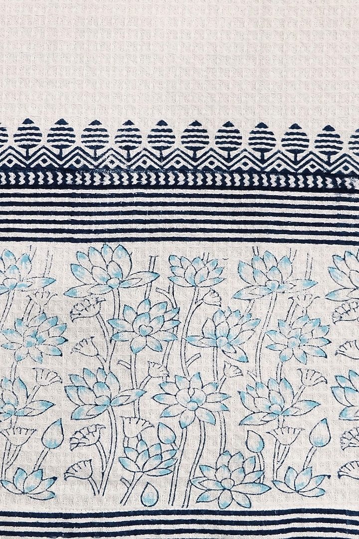 White & Indigo Cotton Dobby Hand Block Printed Bath Towel Set by Design Gaatha at Pernia's Pop Up Shop