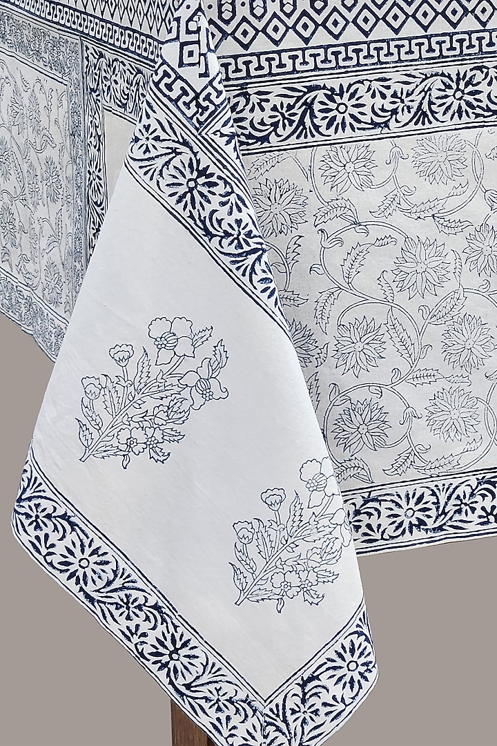 White & Indigo Cotton Hand Block Printed Table cloth by Design Gaatha at Pernia's Pop Up Shop