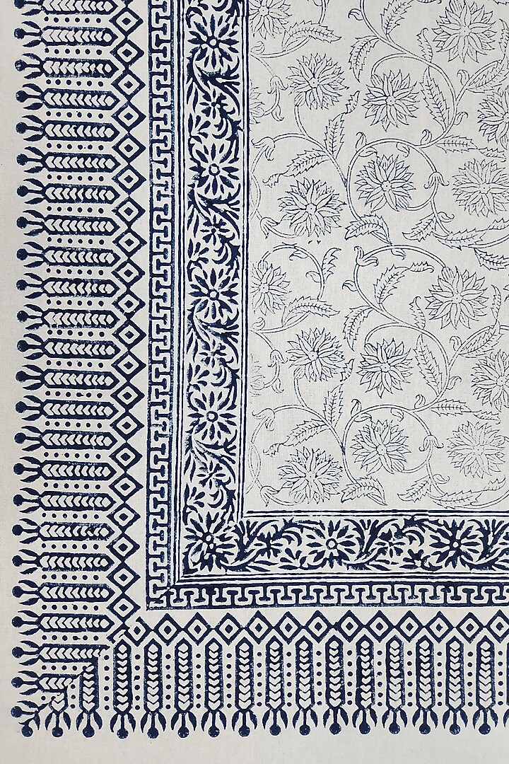 White & Indigo Cotton Hand Block Printed Table cloth by Design Gaatha at Pernia's Pop Up Shop