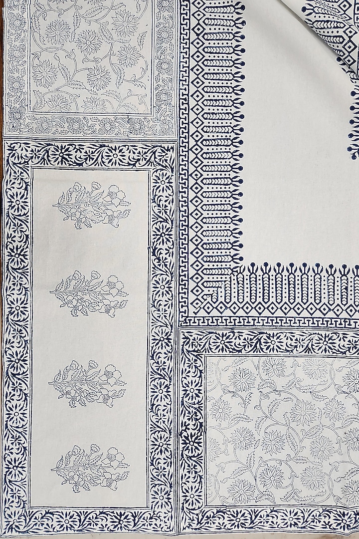 White & Indigo Cotton Hand Block Printed Table cloth by Design Gaatha at Pernia's Pop Up Shop