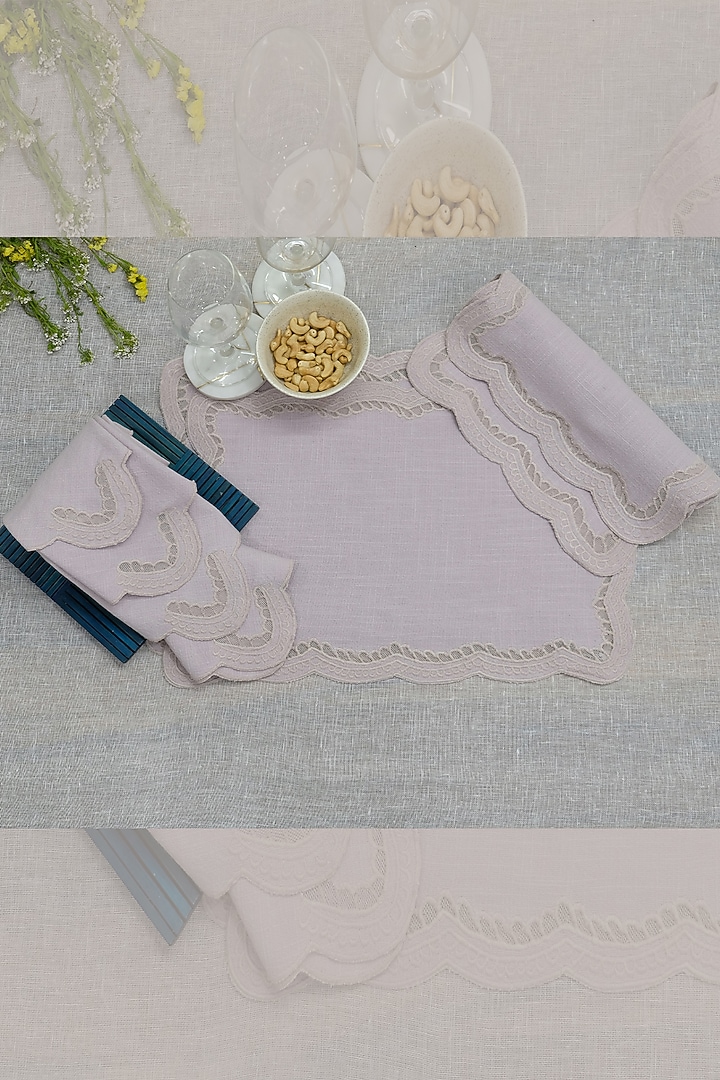 Dusty Pink Cotton Slub Cutwork Embroidered Table Mats & Table Napkin Set by Design Gaatha at Pernia's Pop Up Shop