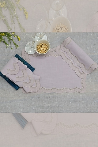 Dusty Pink Cotton Slub Cutwork Embroidered Table Mats & Table Napkin Set by Design Gaatha