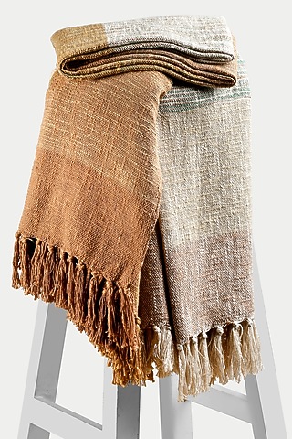 Cream & Beige Cotton Stripes Printed Bedcover by Design Gaatha