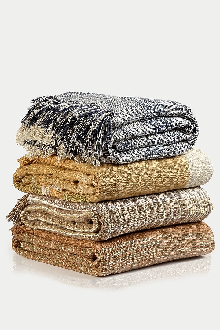 Cream & Beige Cotton Stripes Printed Bedcover by Design Gaatha at Pernia's Pop Up Shop