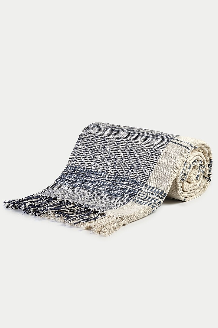 Cream & Beige Cotton Stripes Handloom Woven Bedcover by Design Gaatha at Pernia's Pop Up Shop