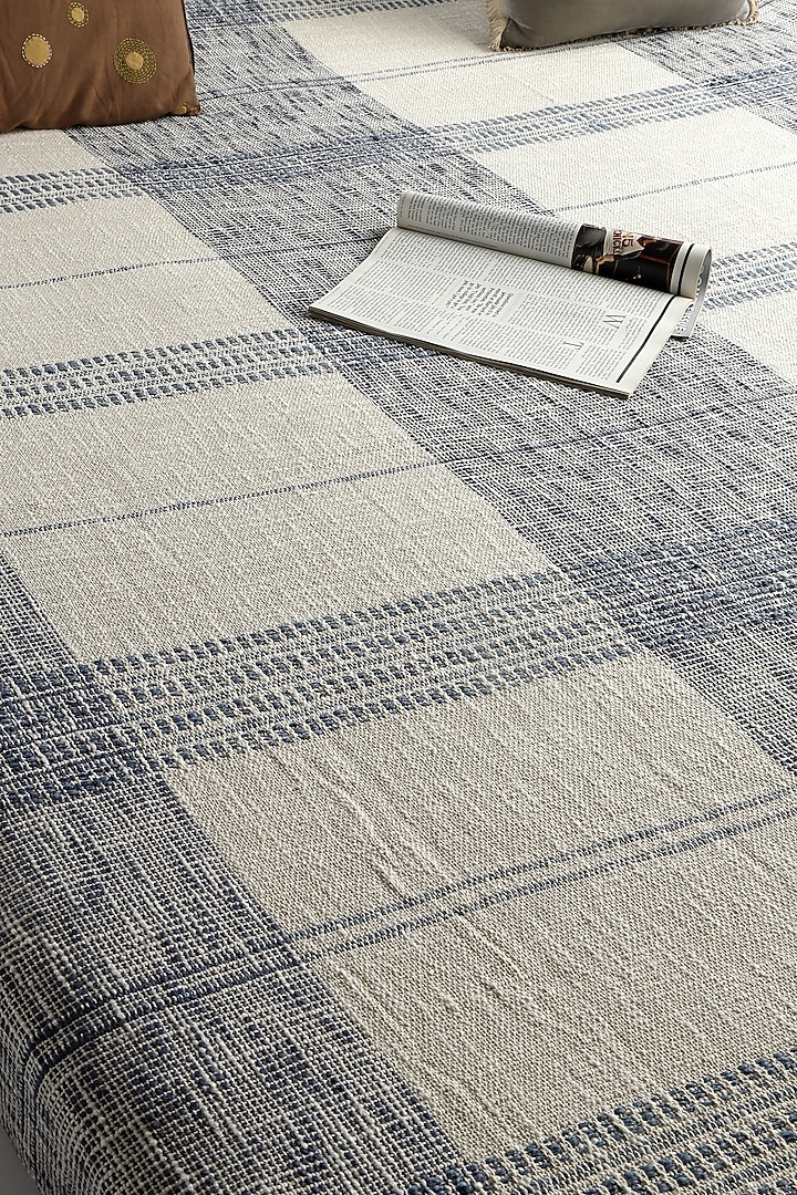 Cream & Beige Cotton Stripes Handloom Woven Bedcover by Design Gaatha at Pernia's Pop Up Shop