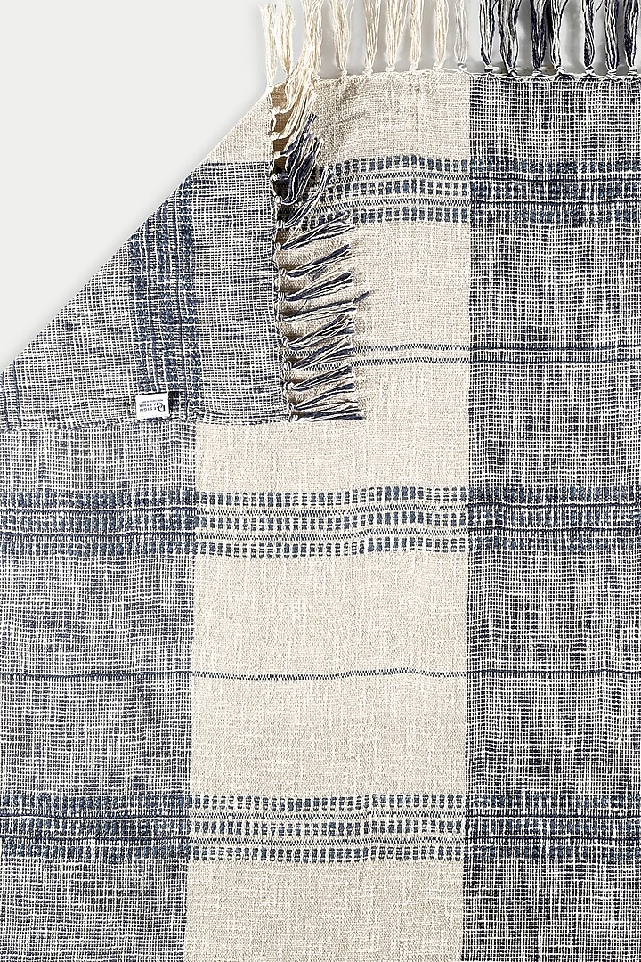 Cream & Beige Cotton Stripes Handloom Woven Bedcover by Design Gaatha at Pernia's Pop Up Shop