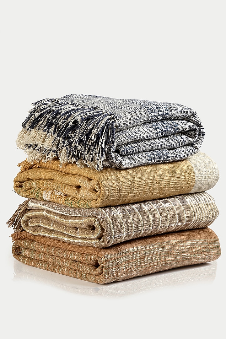 Cream & Beige Cotton Stripes Handloom Woven Bedcover by Design Gaatha at Pernia's Pop Up Shop