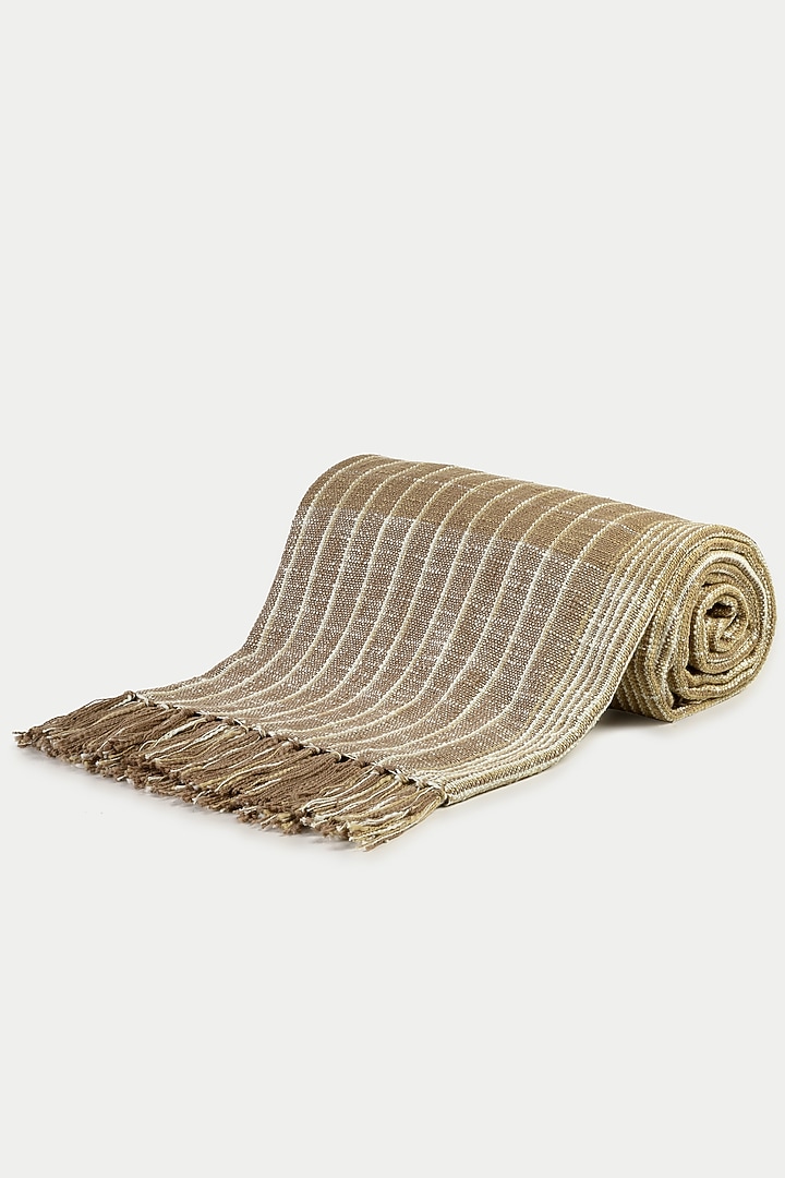 Beige Cotton Checks & Stripes Handloom Woven Bedcover by Design Gaatha at Pernia's Pop Up Shop