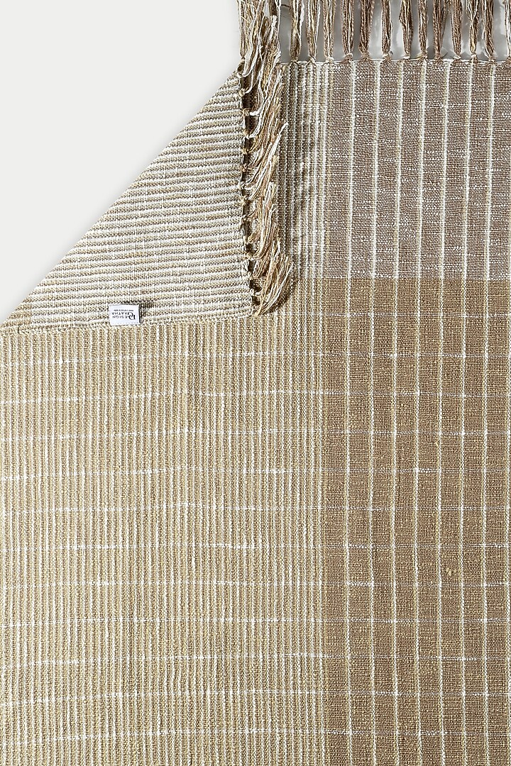 Beige Cotton Checks & Stripes Handloom Woven Bedcover by Design Gaatha at Pernia's Pop Up Shop