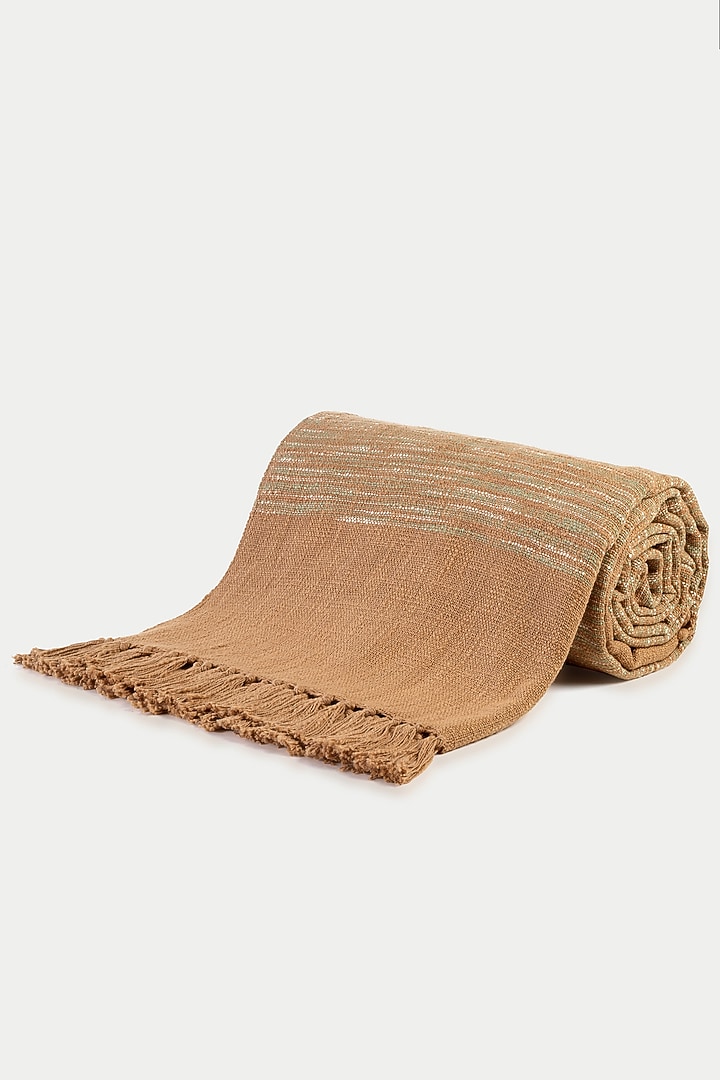 Light Brown & Sage Green Cotton Handloom Woven Bedcover by Design Gaatha at Pernia's Pop Up Shop