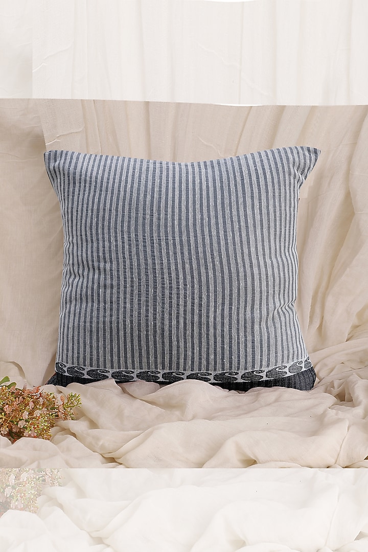 Cream Handwoven Paisley Border Cotton Cushion Cover by Design Gaatha at Pernia's Pop Up Shop