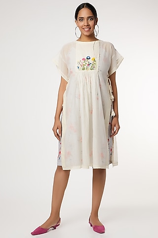 Beige Hand Embroidered Dress by Dhaari By Deepika