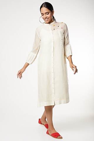 Beige Hand Woven Dress by Dhaari By Deepika