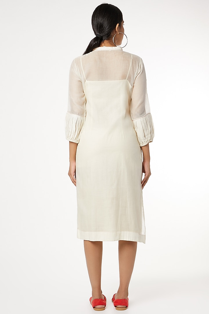 Beige Hand Woven Summer Dress by Dhaari By Deepika at Pernia's Pop Up Shop