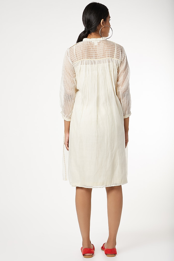 Beige Hand Woven Embroidered Summer Dress by Dhaari By Deepika at Pernia's Pop Up Shop
