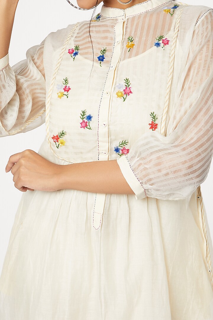Beige Hand Woven Embroidered Summer Dress by Dhaari By Deepika at Pernia's Pop Up Shop