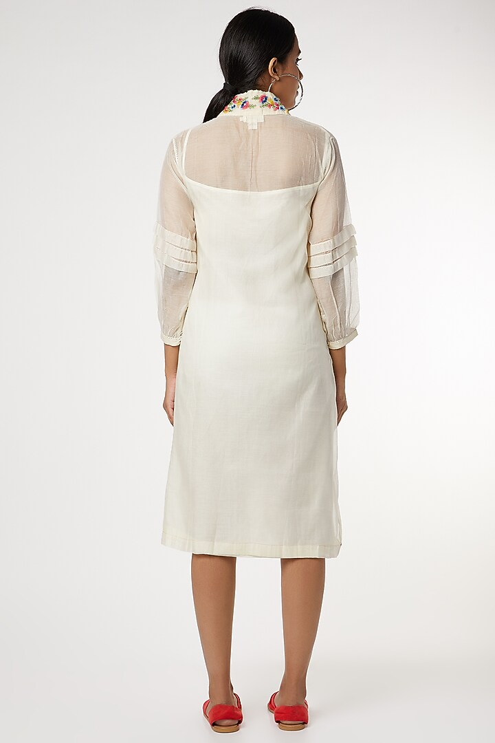 Beige Cotton Silk Embroidered Vacation Dress by Dhaari By Deepika at Pernia's Pop Up Shop