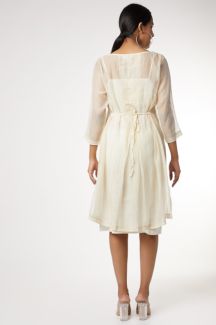 Beige Cotton Silk Summer Dress by Dhaari By Deepika at Pernia's Pop Up Shop