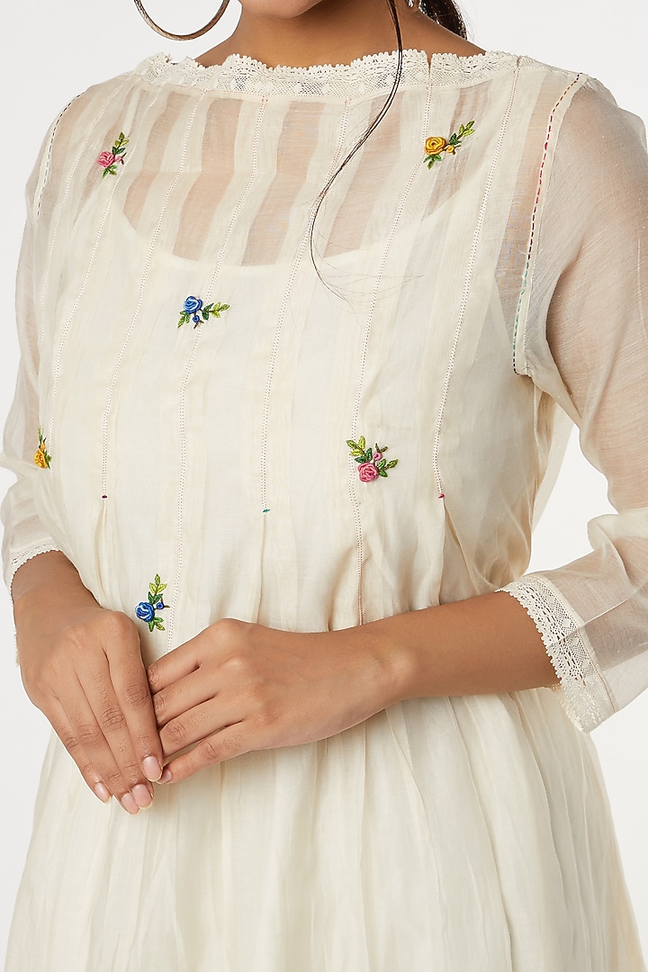 Beige Cotton Silk Summer Dress by Dhaari By Deepika at Pernia's Pop Up Shop