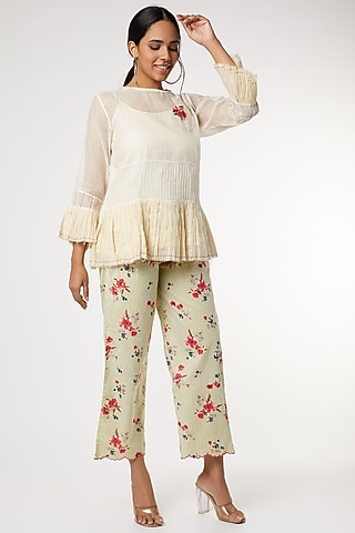 Beige Hand Embroidered Top by Dhaari By Deepika