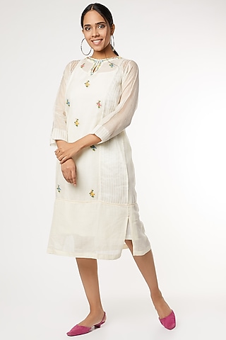 Beige Embroidered Dress by Dhaari By Deepika