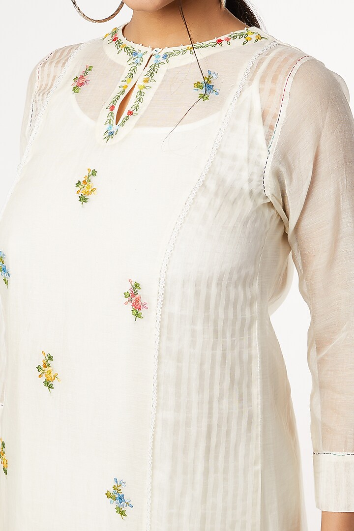 Beige Embroidered Summer Dress by Dhaari By Deepika at Pernia's Pop Up Shop