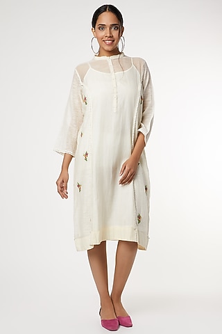 Beige Dress With Embroidery by Dhaari By Deepika