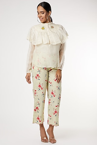 Beige Embroidered Top by Dhaari By Deepika
