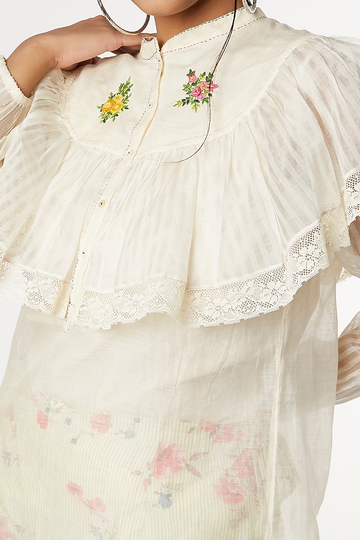 Beige Embroidered Top by Dhaari By Deepika at Pernia's Pop Up Shop