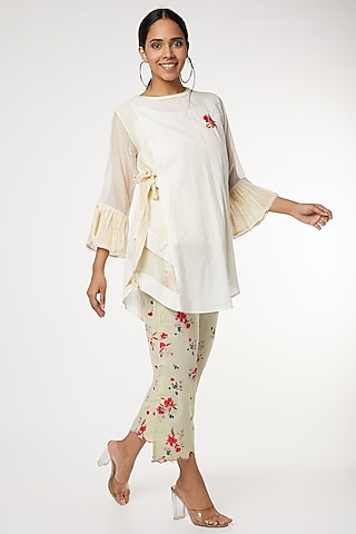 Beige Cotton Silk Top by Dhaari By Deepika