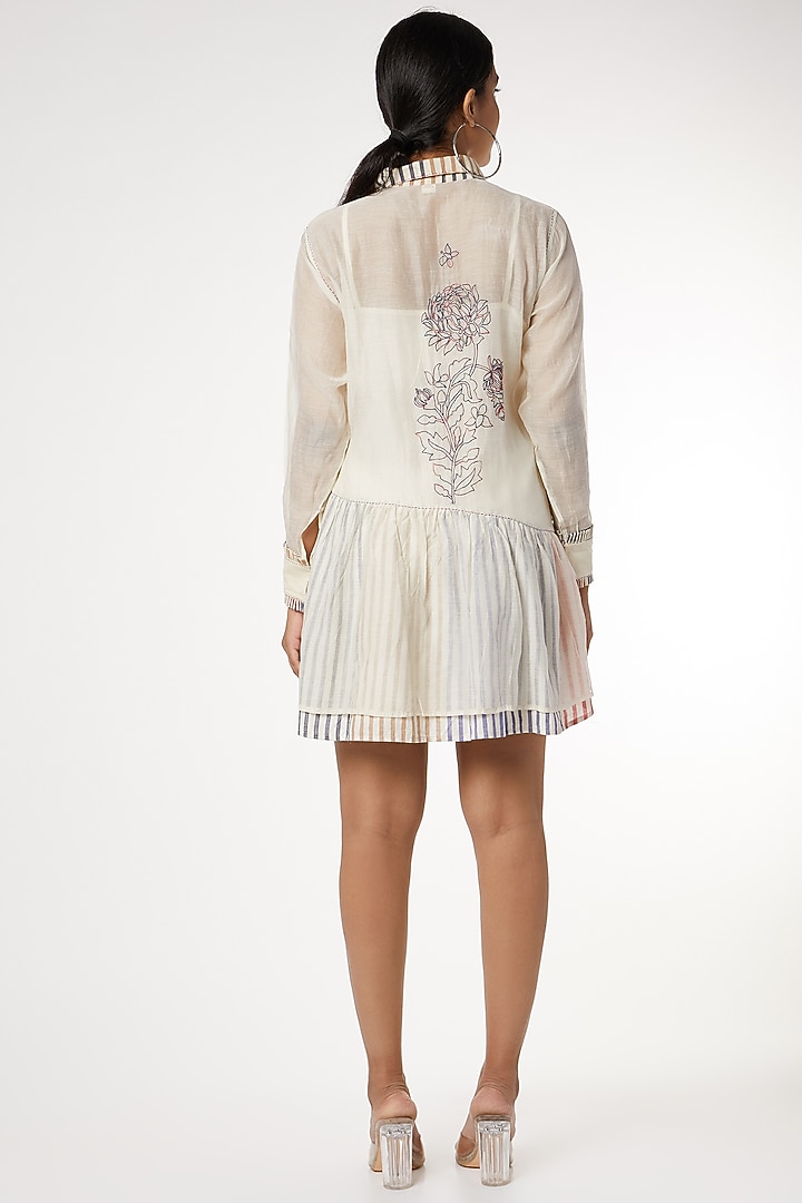 Beige Hand Woven Mini Summer Dress by Dhaari By Deepika at Pernia's Pop Up Shop