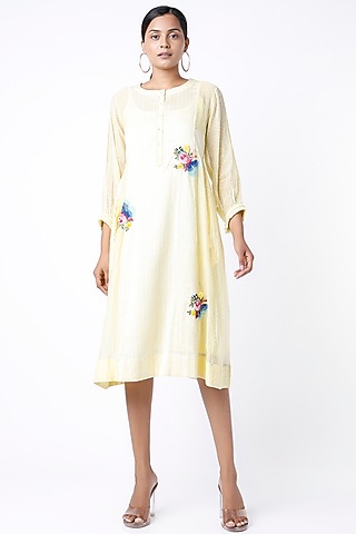Yellow Hand Embroidered Tunic by Dhaari By Deepika