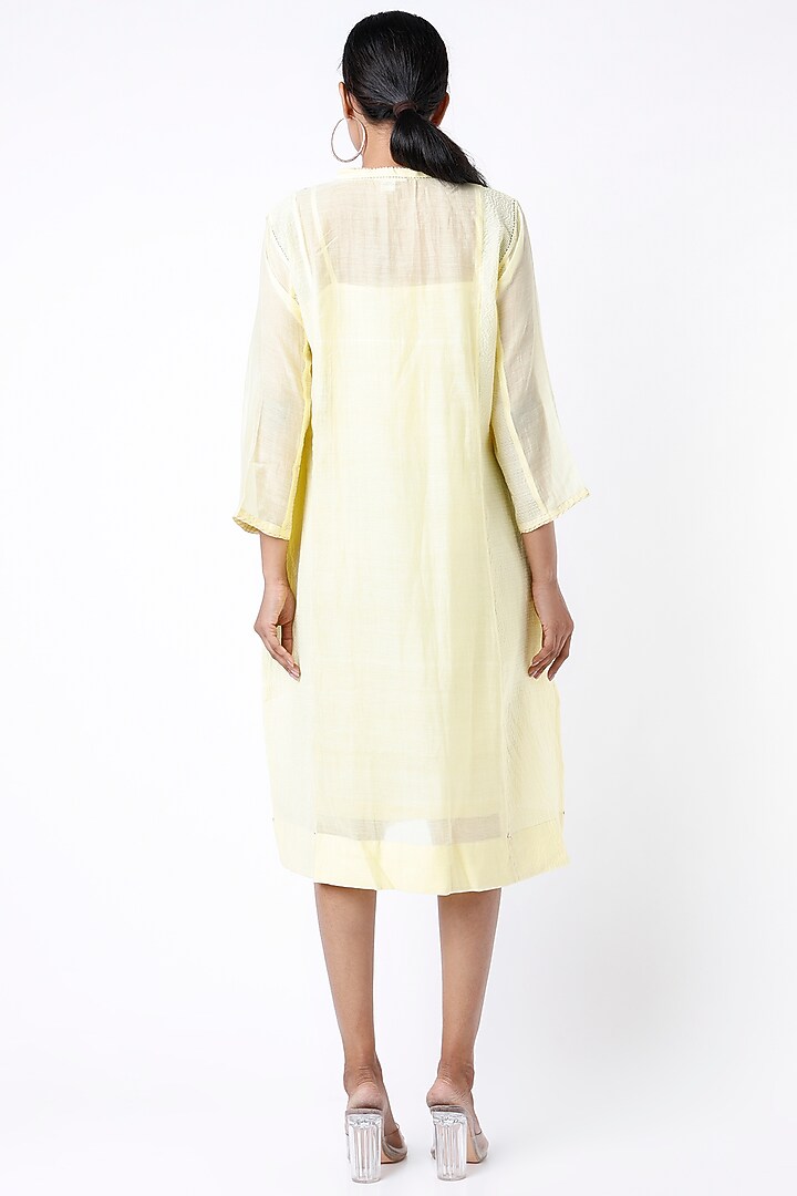 Yellow Kantha Hand Embroidered Tunic by Dhaari By Deepika at Pernia's Pop Up Shop