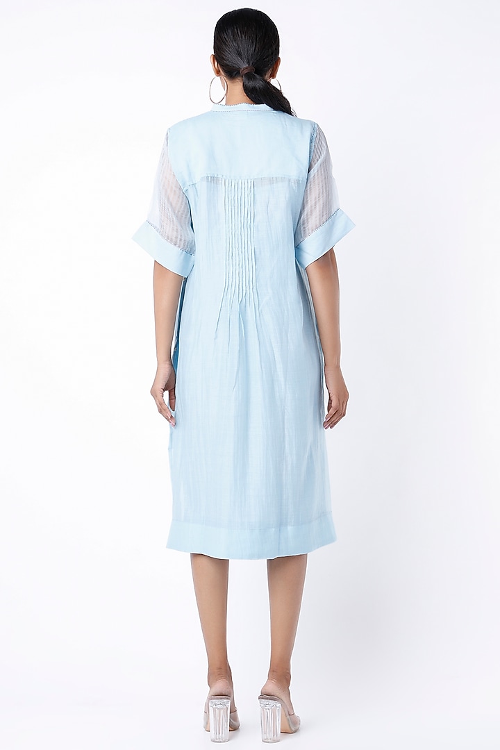 Sky Blue Kantha Hand Embroidered Tunic by Dhaari By Deepika at Pernia's Pop Up Shop