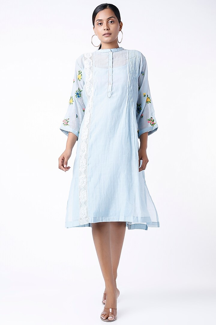 Sky Blue Hand Embroidered Tunic by Dhaari By Deepika at Pernia's Pop Up Shop