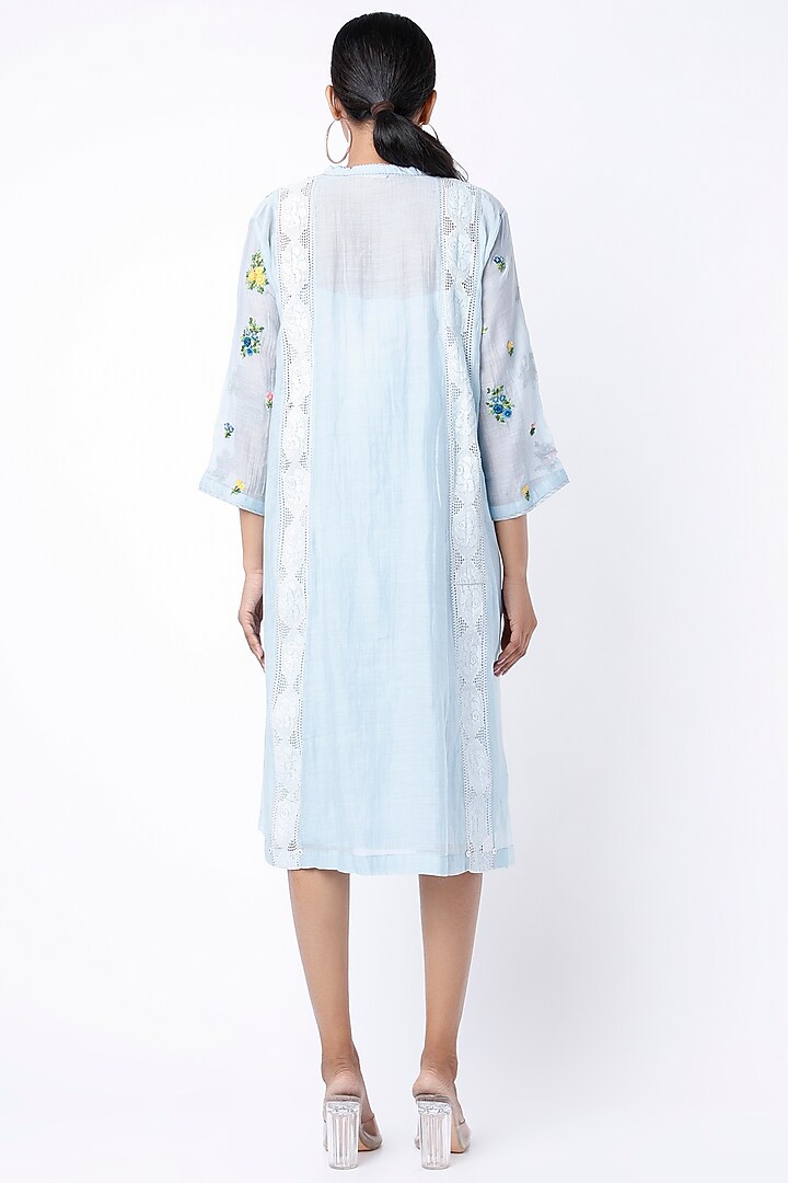Sky Blue Hand Embroidered Tunic by Dhaari By Deepika at Pernia's Pop Up Shop
