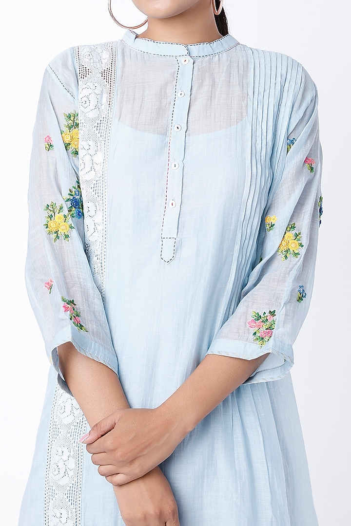 Sky Blue Hand Embroidered Tunic by Dhaari By Deepika at Pernia's Pop Up Shop