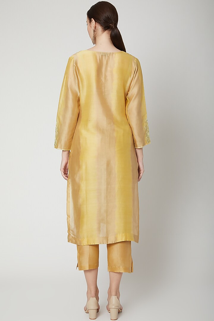 Yellow Embroidered Kurta Set by Dharai at Pernia's Pop Up Shop