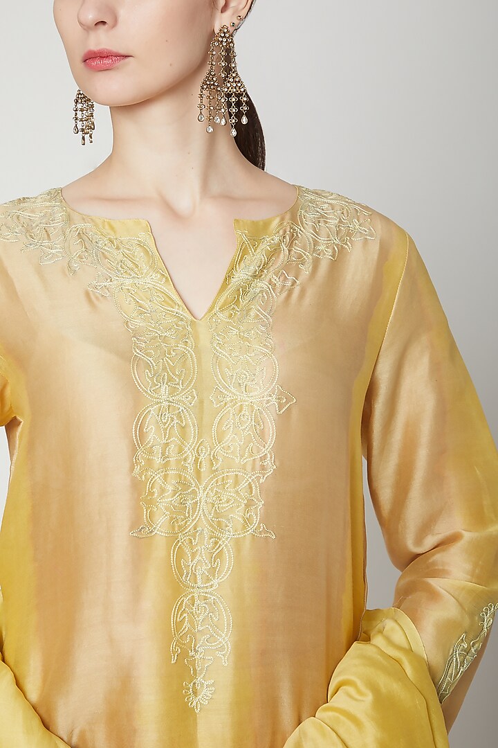Yellow Embroidered Kurta Set by Dharai at Pernia's Pop Up Shop