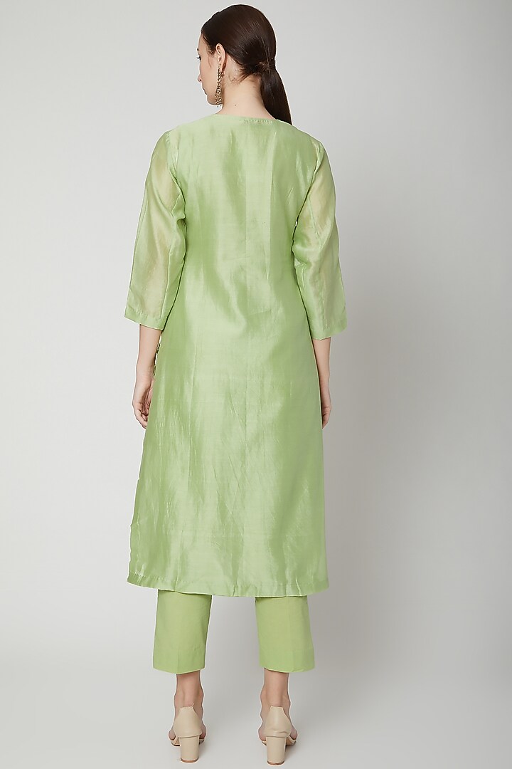 Lime Green Embroidered Kurta Set by Dharai at Pernia's Pop Up Shop