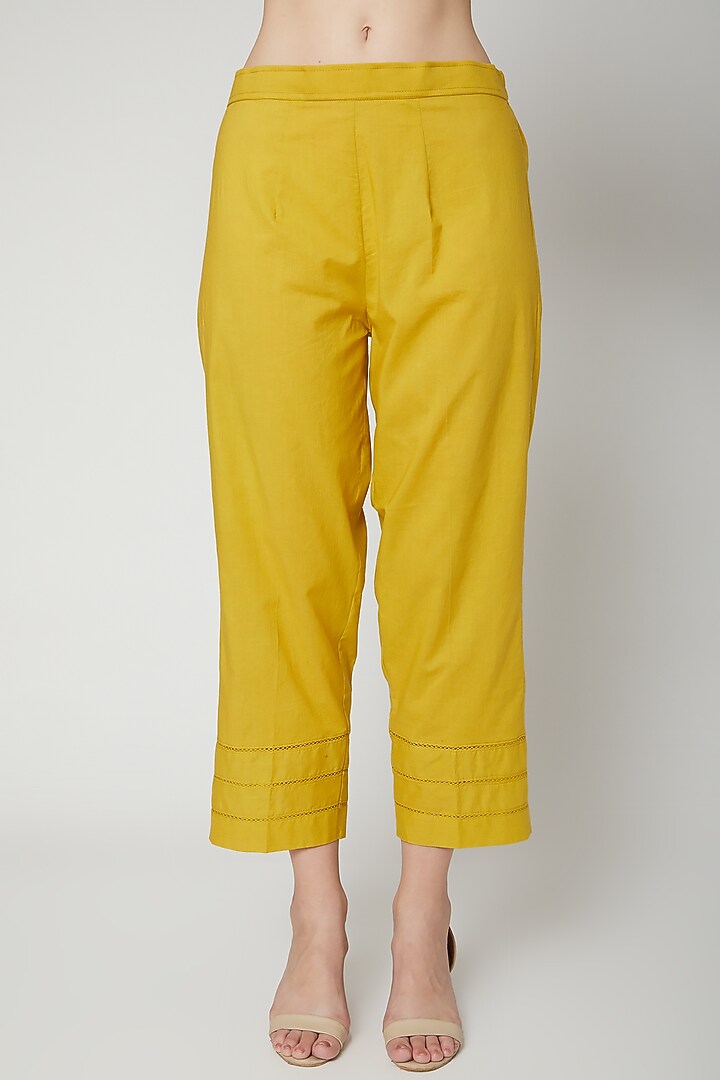 Yellow Hand Embroidered Kurta Set by Dharai at Pernia's Pop Up Shop
