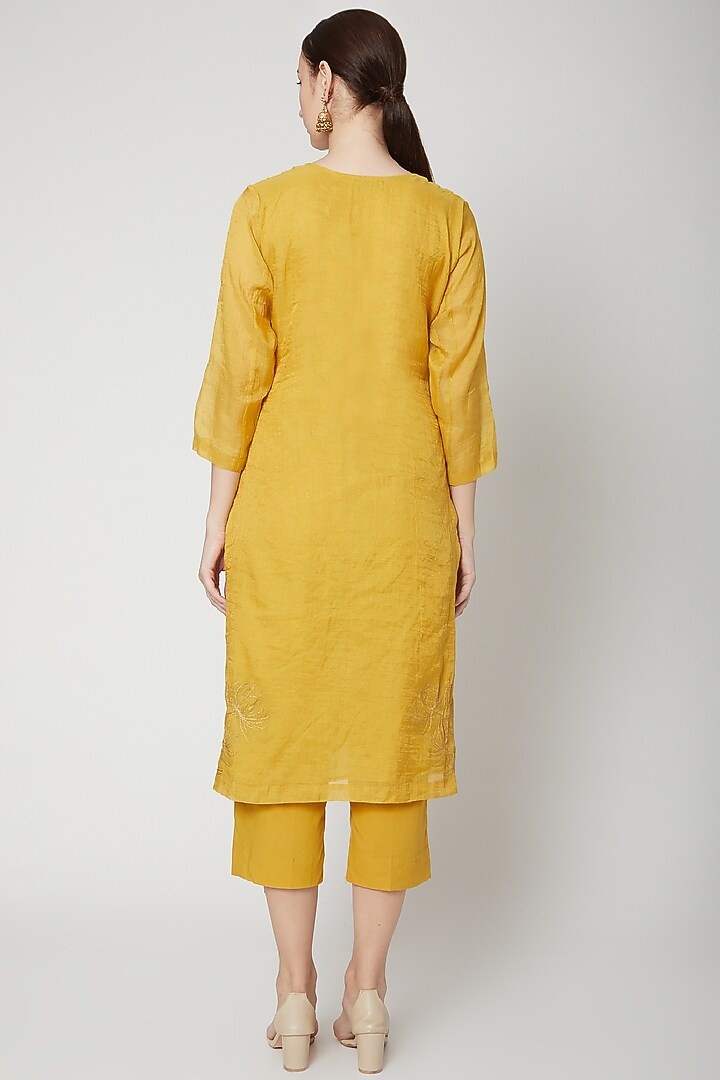 Yellow Tilla Embroidered Kurta Set by Dharai at Pernia's Pop Up Shop