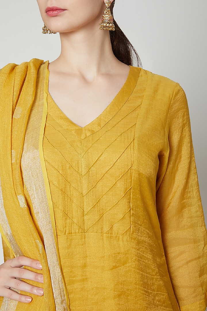 Yellow Tilla Embroidered Kurta Set by Dharai at Pernia's Pop Up Shop