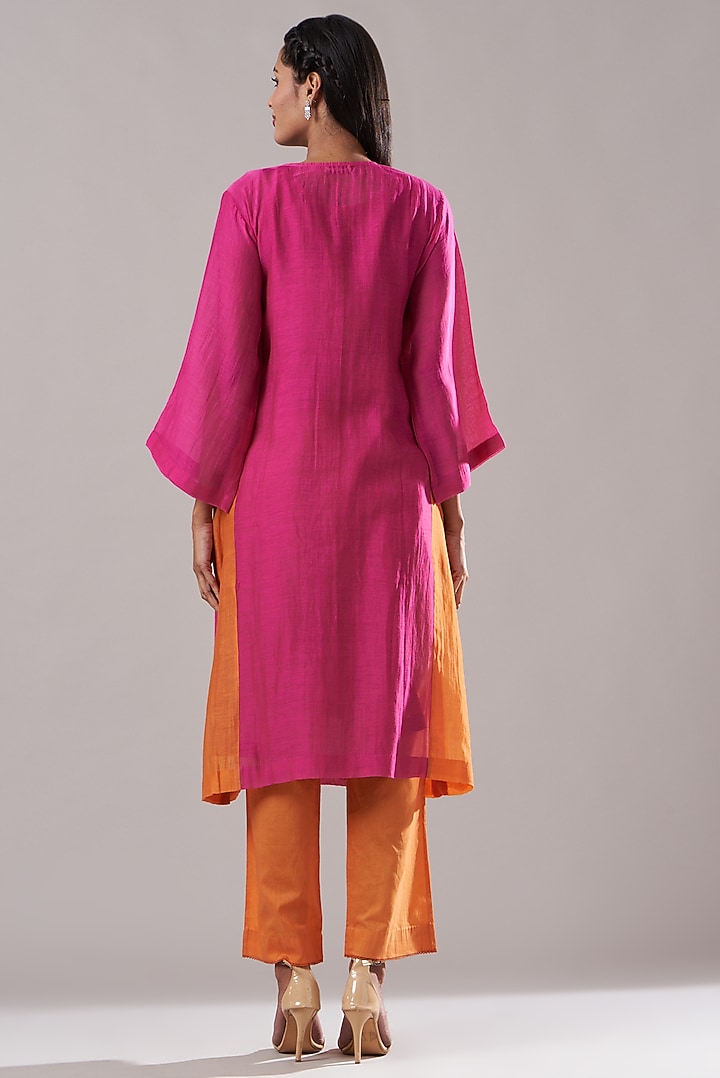 Rani Pink Pure Chanderi Kurta Set by Dharai at Pernia's Pop Up Shop