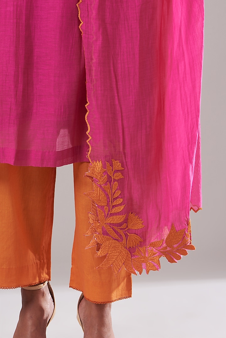 Rani Pink Pure Chanderi Kurta Set by Dharai at Pernia's Pop Up Shop