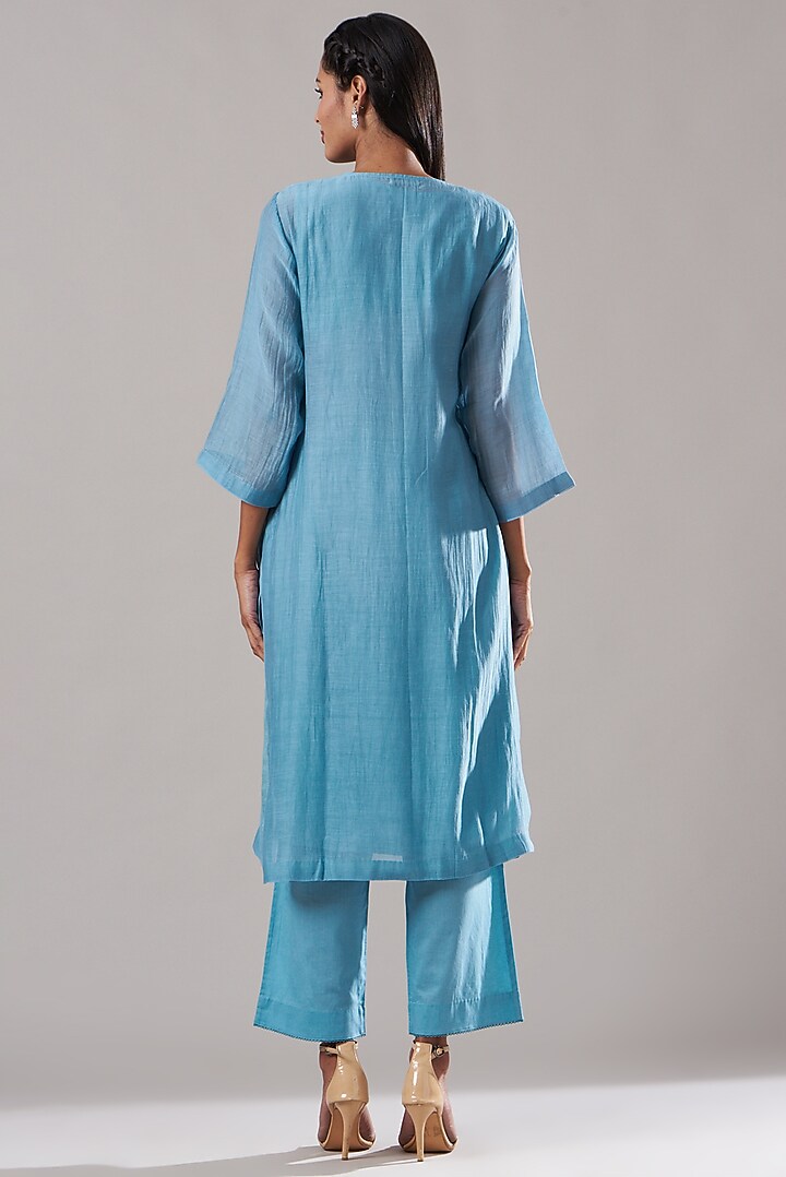 Bright Blue Pure Chanderi Kurta Set by Dharai at Pernia's Pop Up Shop