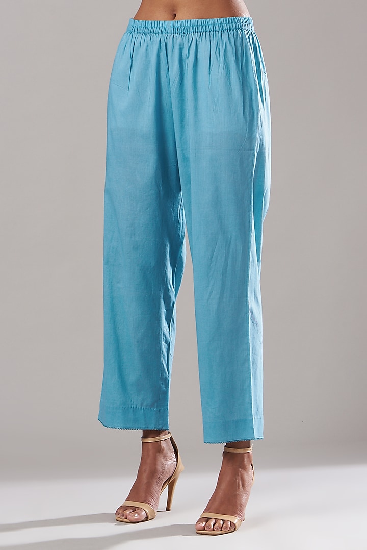 Bright Blue Pure Chanderi Kurta Set by Dharai at Pernia's Pop Up Shop